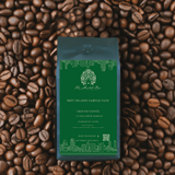 Sample pack of coffee on coffee beans