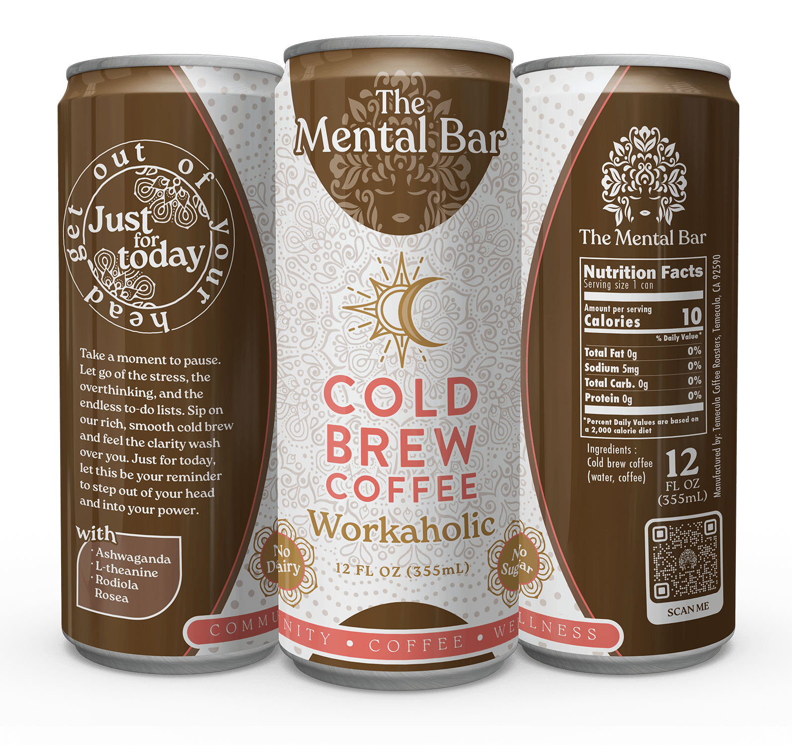 Front, back and side of cans