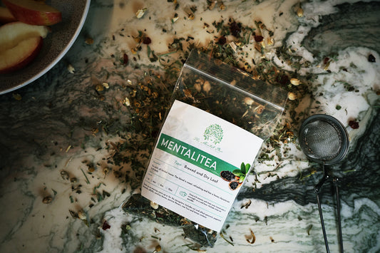 Mentalitea herbal blend of mint, eucalyptus, and chamomile for relaxation. Packaged in a reusable tin canister.