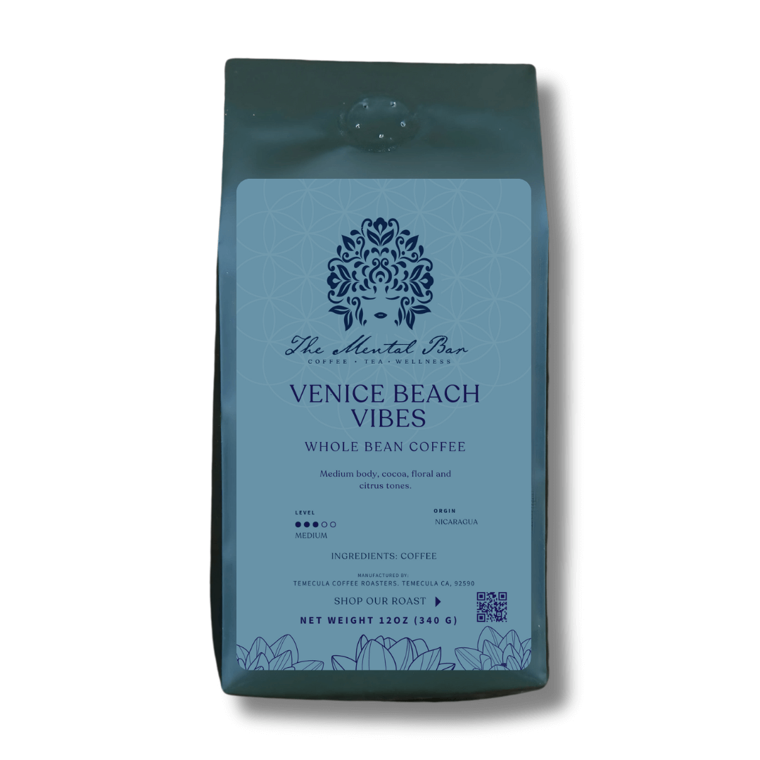 Venice Beach Vibes medium roast coffee with cocoa, floral, and citrus tones.